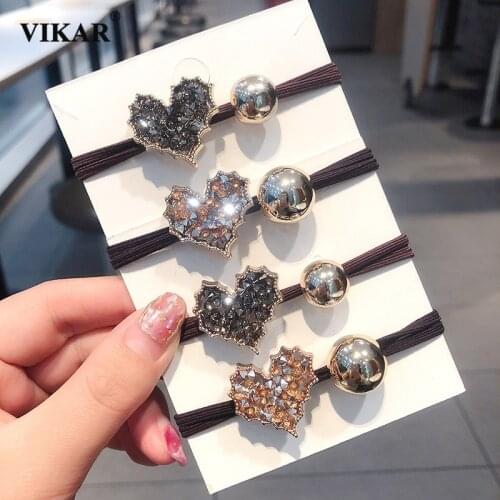 Winter Women Elegant Rhinestone Elastic Hair Bands Girls Sweet Heart Ponytail Organza Scrunchie Set Hair Ropes Hair Accessories