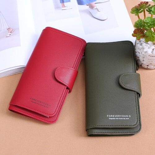 New Long Women Wallet Buckle Coin Purse Soft Card Holder Position Phone Bag Hand Clutch Womens Wallets and Purses