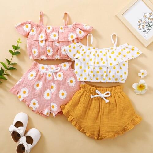 Toddler Baby Girls Clothes Ruffle Suspender Floral Print Vest +Shorts Sets Baby Kids Outfits Beach Girl Clothing 1 2 3 4 Years