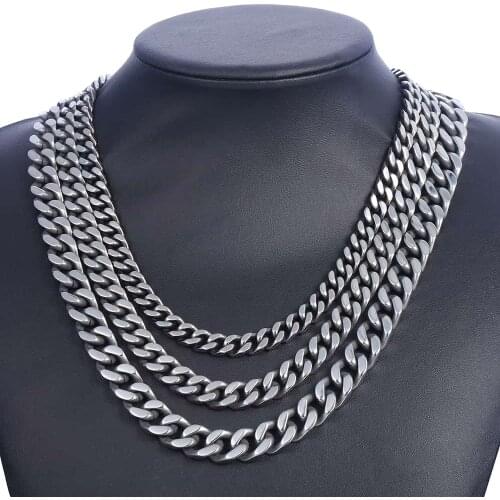 Davieslee Mens Necklace Stainless Steel Chain for Men Gunmetal Curb Cuban Link 8/10/12mm DKNM142