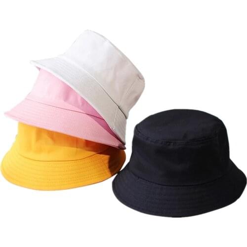 Unisex Cotton Bucket Hats Summer Foldable Sunscreen Panama Hat Solid Color Hip Hop Wide Brim Beach UV Protection Fisherman Hat