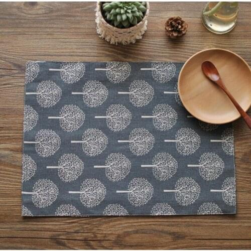 Plain Pak Choi Printed Placemat Cotton Linen Fabric Thickened Double-layer Square Dining Table Insulation Pad Anti-scald Coaster