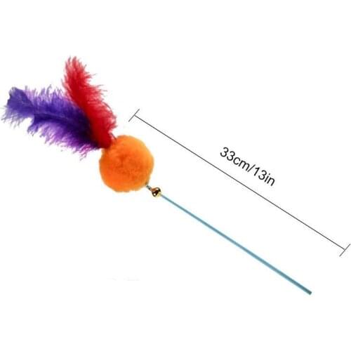 Random Color Cat Teaser Toy Faux Feather Toy Kitten Teasing Wand Cat Wand Toy with Bell Funny Interactive Toys Legendog