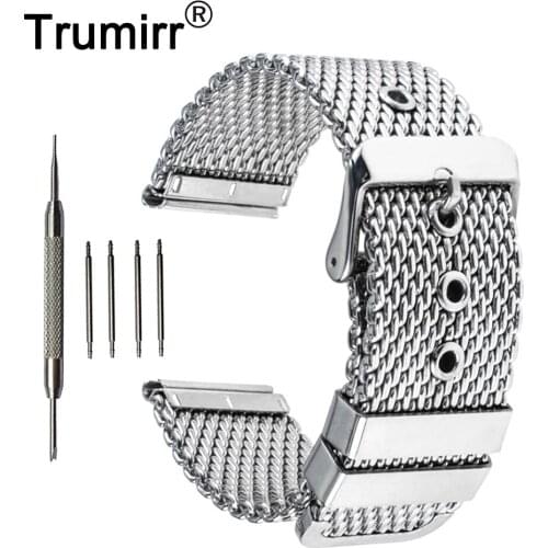 20mm Milanese Watch Band + Tool for Moto 360 2 42mm Stainless Steel Watchband Replacement Strap Wrist Belt Bracelet Black Silver