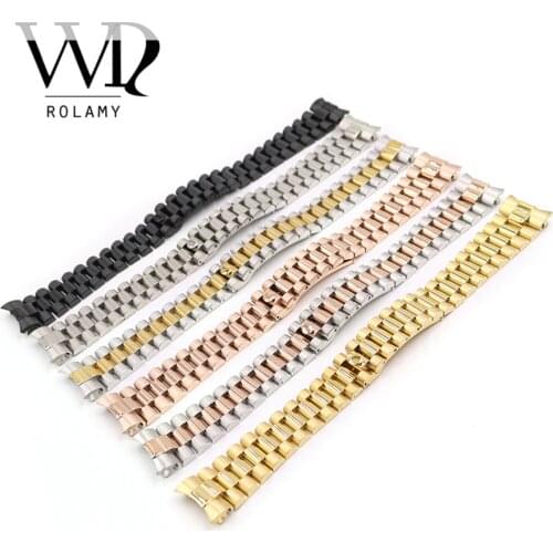 Rolamy 20mm 316L Stainless Steel Solid Curved End Screw Links Replacement Wrist Watch Band Bracelet Strap For Rolex President