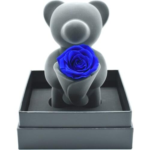 Rose Bear blue Immortal Flower Valentines Day Gift Holiday Wedding Flowers Art Gift