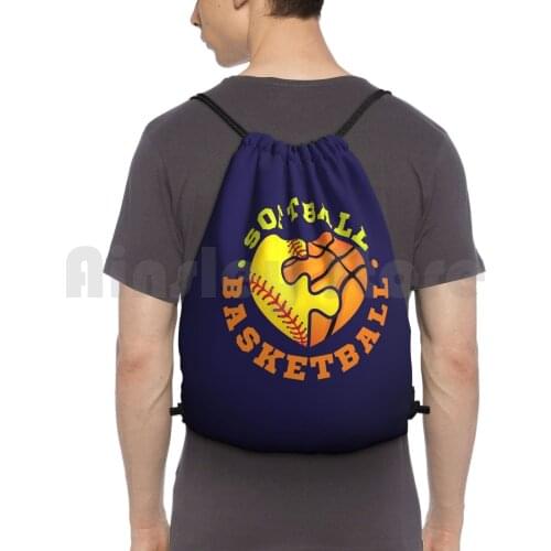Softball Basketball Backpack Drawstring Bag Riding Climbing Gym Bag Softball Player Softball Basketball Sports Team Heart
