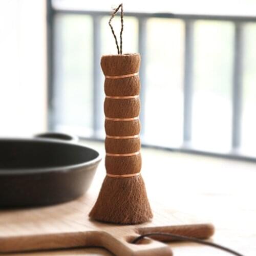 Palm Pan Pot Brush Natural Long Handle Brown Big Head Brown Fur Teapot Cleaning Brush Washing Brush Household Cleaning Tools