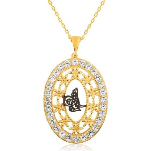 Tevuli 925 Sterling Silver Gold Plated Tuğra Lady Necklace