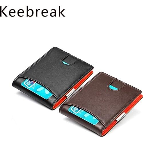 Keebreak Rfid Slim Thin Card Wallet Men Genuine Leather Zipper Wallet Money Bag Coin Pocket Mini Smart Magic Wallet Walet Vallet