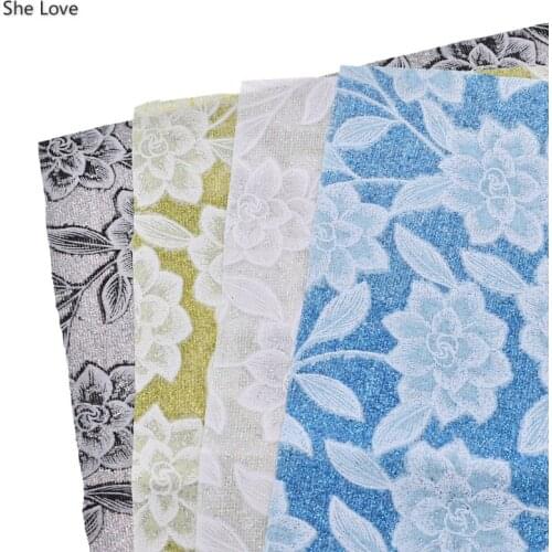 Chzimade A4 Vintage Lace Flower Glitter Polyester Fabric For Clothes Bows Craft Diy Sewing Materials