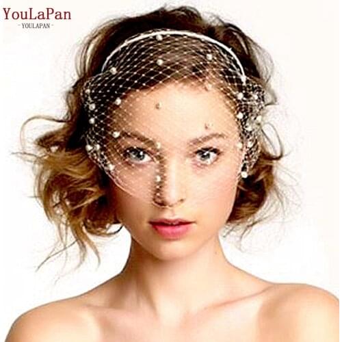 YouLaPan VA08 Birdcage Veil Blusher Veil White Black Veil Birdcage Veils Wedding Party Hair Accessories Face Veil with Pearl