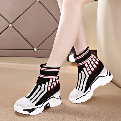 Woman Shoes Sock Boots Women High Heels Short Elastics Boots Autumn Shoes Platform Sneakers Mujer Chaussure Femme S6-54