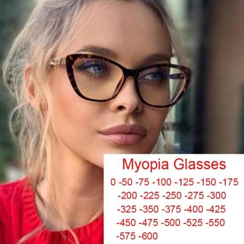 Feminine Optical Myopia Glasses Vintage Brand Design Clear Cat Eye Blue Light Blocking Glasses Women Eyeglasses Degree 0 to -6.0