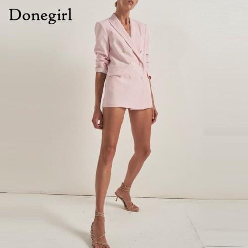 New Pink Blazer 2021 Women Long Sleeve Double Breasted Button Vintage Blazers Coat Feminine Chic False Welt Pocket Outerwear Top