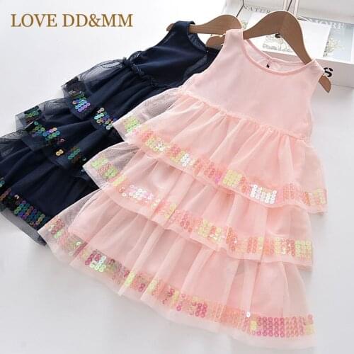 LOVE DD&MM Girls Dresses 2021 Summer New Sweet Lace Mesh Sequins Layered Cake Vest Gauze Dress For Girl 3-8 Years