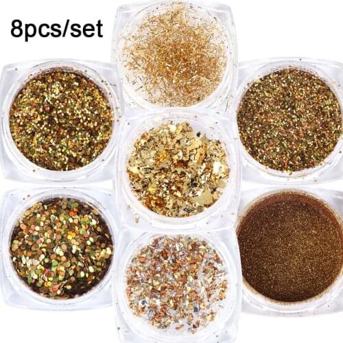 1Set Holographic Nail Glitter Set Powder Nail Art Pigment DIY Paillette Nail Art Pigment Dust Decoration Manicures Tips