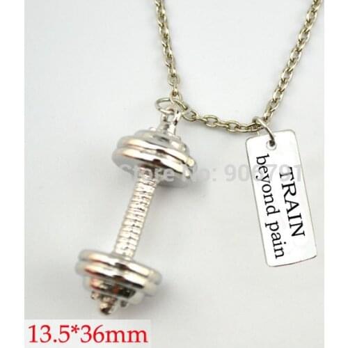 10pcs a lot Weightlifting barbell pendant and TRAIN beyond pain charms sports Gym necklace