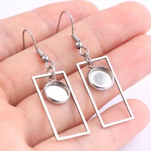 Onwear 10pcs Fit 8mm cabochon earring base blanks Stainless steel ear wire hooks findings diy jewelry cameo bezel settings
