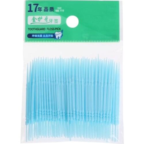 100Pcs/Lot Soft Plastic Double-headed Brush Stick Floss Pick Toothpick Oral Care