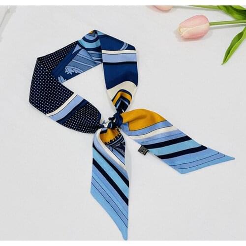 2021 New Silk Scarf Print Ribbon Silk Double-layered Angle Small Long Towel Thin Tied Bag Scarf Size 5 X 85cm