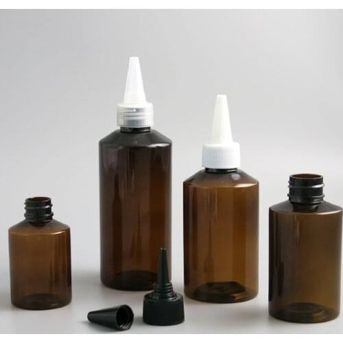 50ml 100ml 150ml 200ml Shoulder slope PET Plastic Amber Green Bottle Spout Cap Lid Refillable Empty Cream Cosmetic Containers
