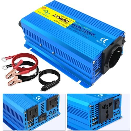 600W/1200W Pure Sine Wave Power Inverter DC 12V to AC 220V Portable Voltage Converter Adapter Universal Socket Auto Accessories
