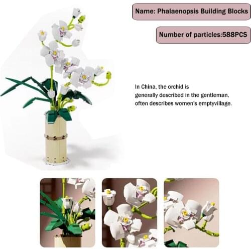 92000 Phalaenopsis Flower Model Small Particle Block Diy Assembly Childrens Envelope Toy Gift Adult Bedroom Ornaments