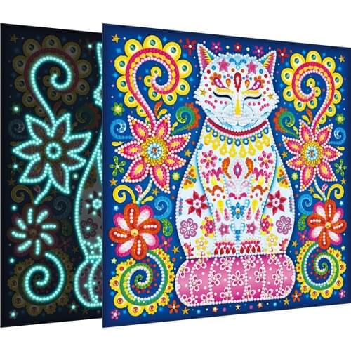 5D DIY Luminous Diamond Painting Special Shaped Diamond Embroidery Cross Stitch Flower Cat Picture Of Rhinestone Home Decoration