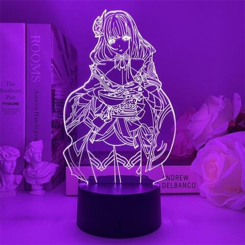 Genshin Impact Anime Figures Stand Model Plate 3D Led Night Light Lamp Decor Zhongli Diluc Venti Klee Keqing Standing Bed Lamp