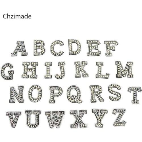 Lychee Life 26Pcs Letter Rhinestone Patch Iron-on Patches Garment Applique Clothing Stickers Applique Sew On Patch Diy Accessory