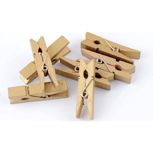 Free Shipping-100pcs Memo Postcard Photo Gold Silver Tone Color Wood Clip 7x35mm Home Crafts Decoration Household Items D3010