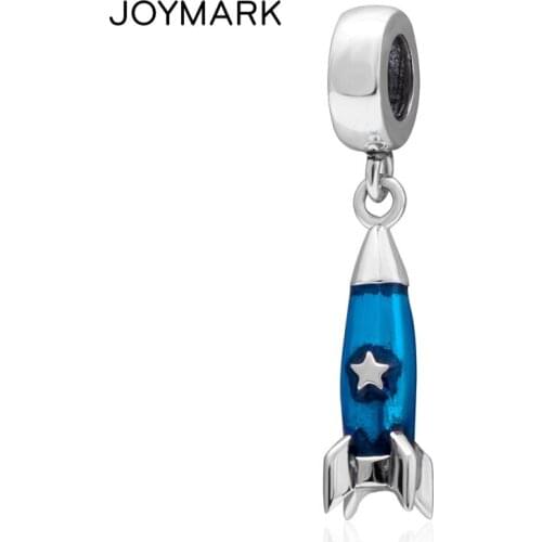 Blue Rocket Missile Sterling Silver Dangle Beads Spaceship Pendant 925 Silver European Charm Beads Jewelry Findings SDC927