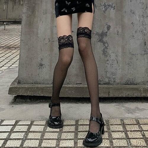 Sexy Stockings 2021 Women Pure Lovely Over Knee Stocking Lace Transparent Hosiery Black White Cosplay Thigh High Home Wear New