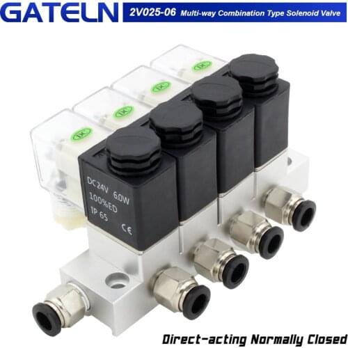 Pneumatic Electric Solenoid Valve Normally Closed 2V025-06 AC220V DC12V 24V multi-way combination type valve air magnetic valve