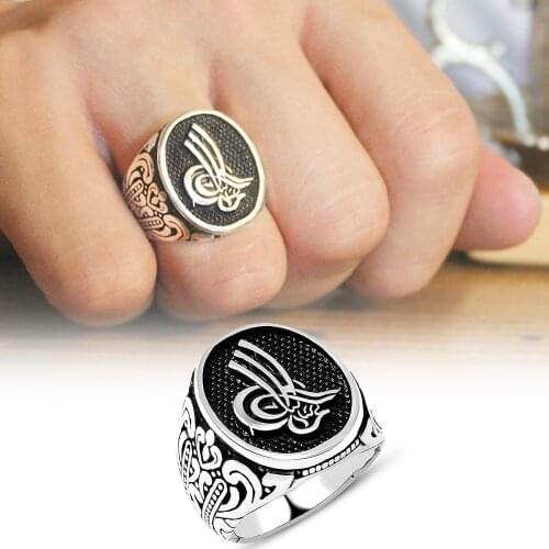 Solid 925 Sterling Silver Turkish Ottoman Sultan Tughra Monogram Mens Ring