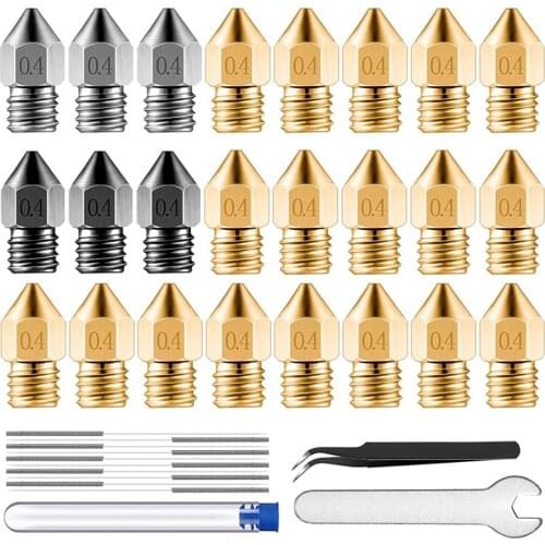Extruder Nozzle Kit Mk8 Hardened Steel & Stainless Steel & Brass Nozzle Nozzle Cleaning Needle Set for 3D Printer