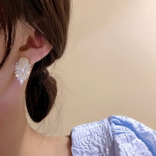 Korean Fashion Small Opal Stone Stud Earrings for Women Literary Shining Rhinestone Piercing Earring 2021 New Trendy Jewelry