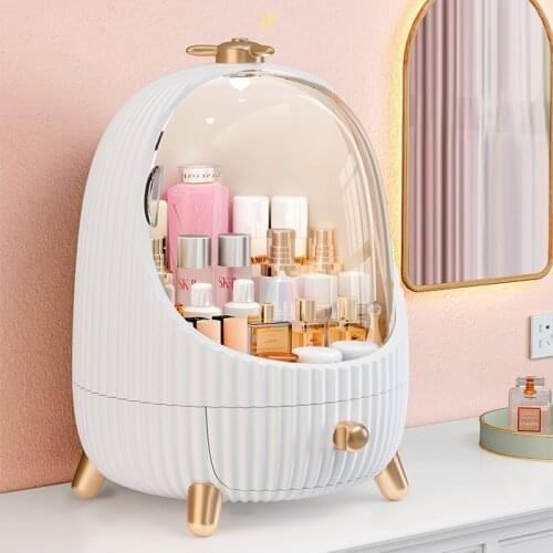 LED Lamp Cosmetic Storage Box Makeup Drawer Organizer Jewelry Nail Polish Make Up Container Desktop Beauty Display Case