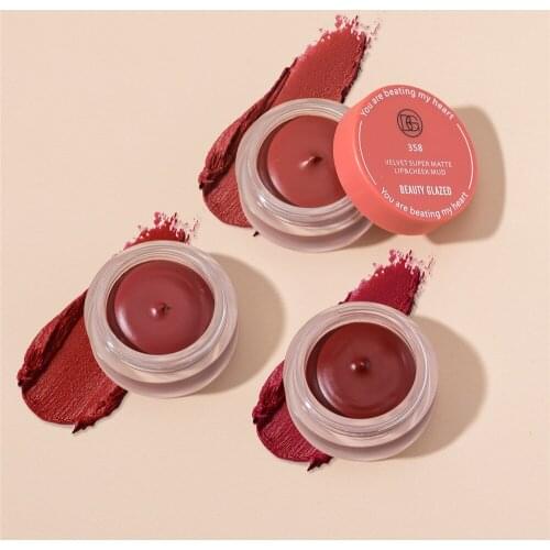 Beauty Glazed Velvet Matte Lipstick Mud Moisturize Waterproof Long Lasting Double Use For Lip And Cheek