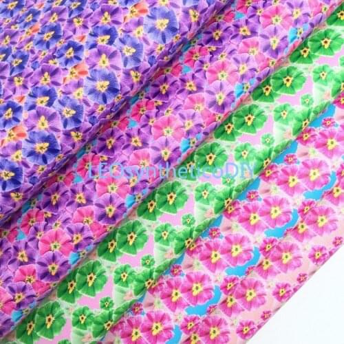 LEOsyntheticoDIY Flowers Printed Synthetic Faux Vinyl Leather Fabric with Felt Backing For DIY Bows Earings 21X29CM R027A