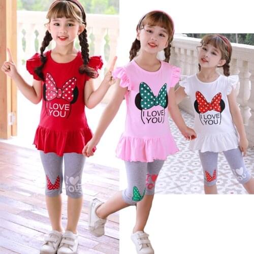 Summer Girls Clothing Set Cartoon Bow Cute Pure Cotton Suit For Girl T-shirt + Leggings 2 Pcs Children Clothing Kids Outfits