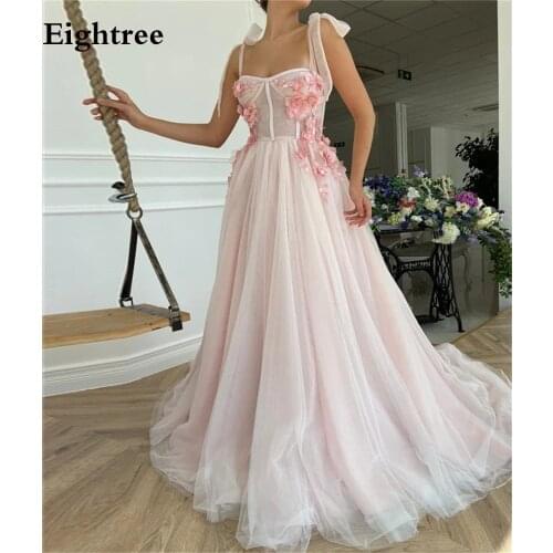 Eightree Sweet Pink Spaghettti Flower Princess Ball Gown Wedding Dresses Sweetheart Pleated Beach Bridal Gowns