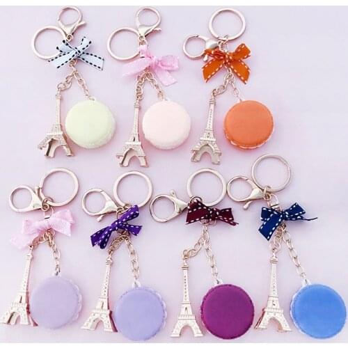 Cute Simulation Macaron Keychain Mini Eiffel Tower Key Ring Pendant for Women Bag Wallet Handbags Wedding Party Jewelry Gifts