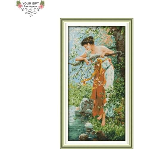 Joy Sunday R551 Free Shipping 14CT 11CT Counted and Stamped Home Decoration The Charm Of Spring Embroidery Cross Stitch kits