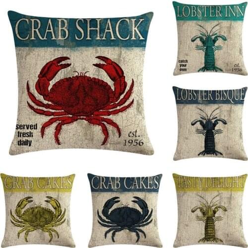 Throw Cushion Cover Crab Pattern Square Pillow Case Home Sofa Decor Creative Sea Animal Pillow Cover Style