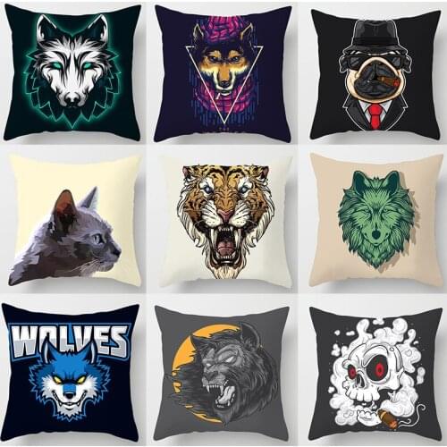 Cushion Cover Animals Wolves Printed Black Pillowcases Decorative Throw Pillow Covers Living Room/Bed/Sofa Home Decor 45*45cm/Pc