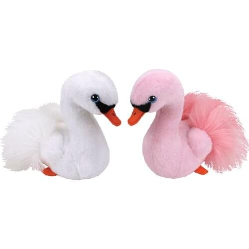 New 6" 15cm Ty Big Eyes Stuffed Peas Plush Toy Animal Soft GRACIE the White Pink Swan Doll Collection Boy Girl Birthday Gift