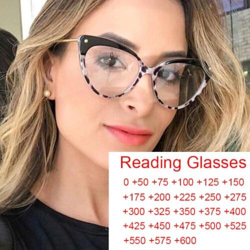 Blue Light Blocking Glasses 0 To +6 Gold Studs Cat Eye Reading Glasses Women Vintage Brand Designer Clear Graduation Eyeglasses