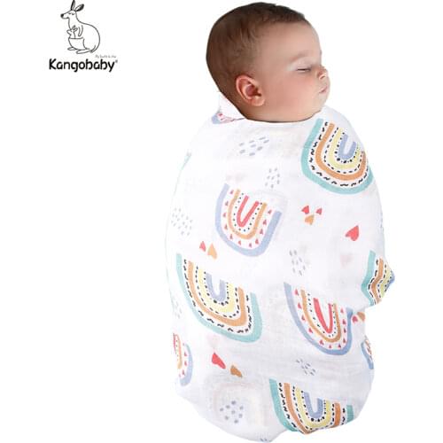 Kangobaby #My Soft Life# Bamboo Cotton Muslin Gauze Baby Blanket Nursing Cover Super Soft Rainbow Pattern Newborn Quilt